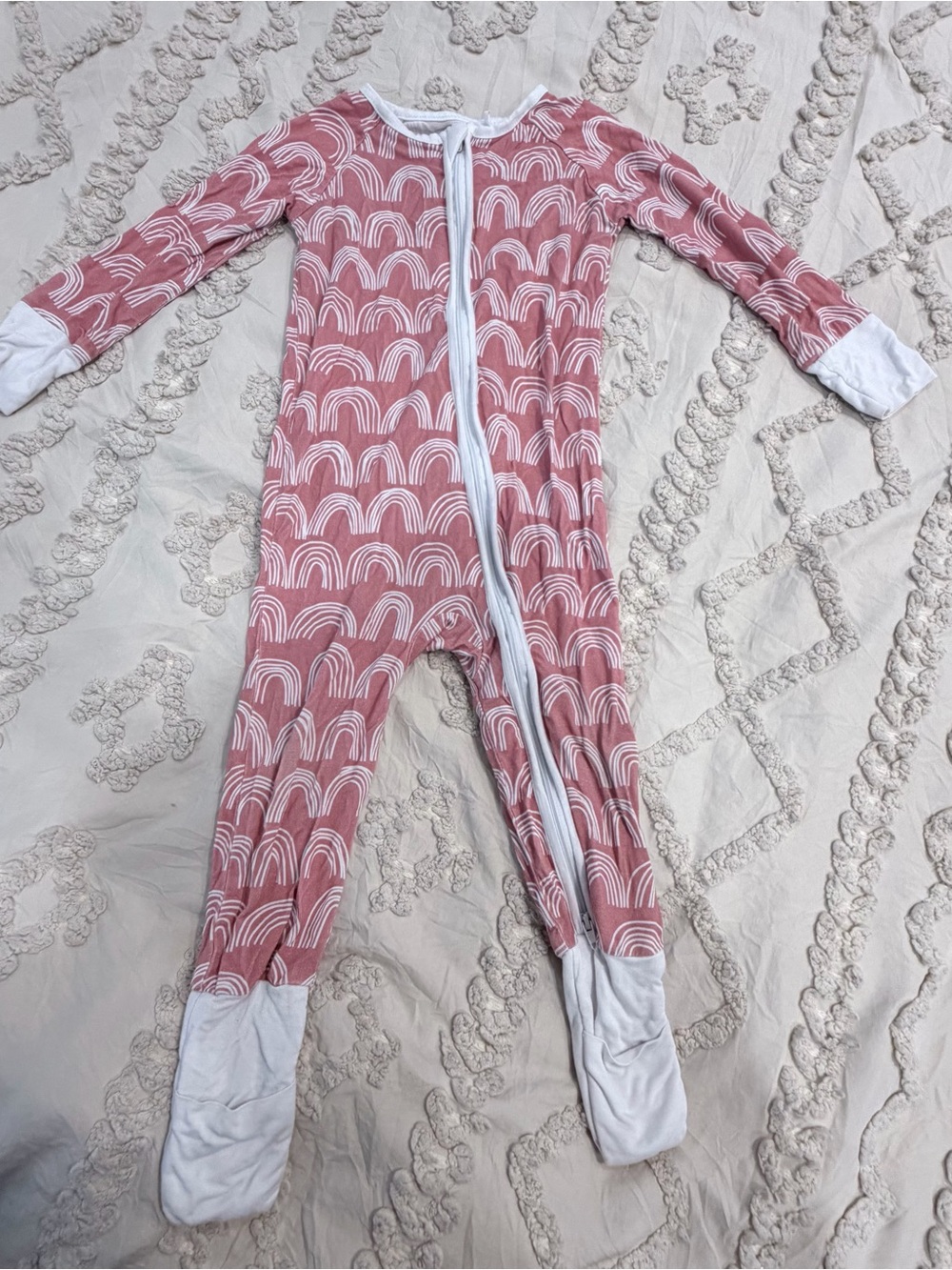 Dusty Rose Rainbow Footed One-Piece Pajamas with Front Zipper
